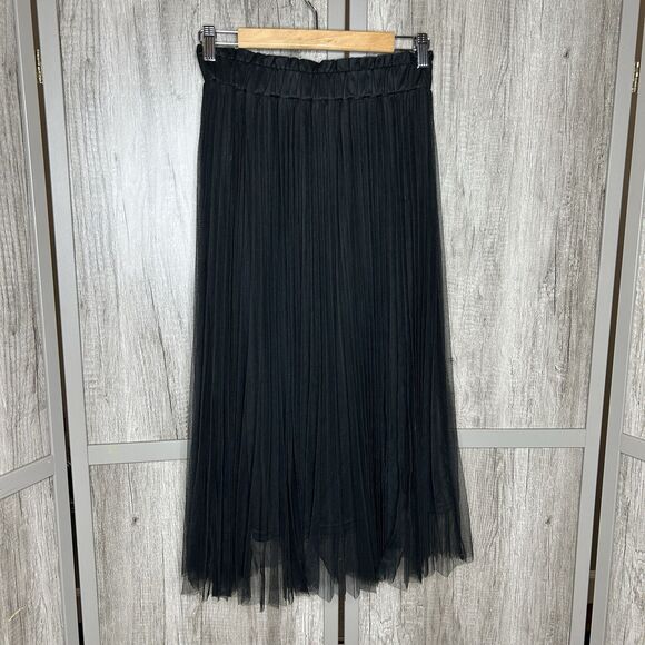 C’est Toi Tule Pleated Skirt Long Maxi Black Color Size S - Picture 4 of 5